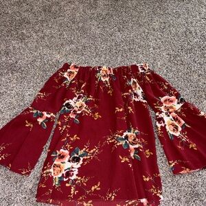 Passport Floral Off-Shoulder Blouse - Red and White